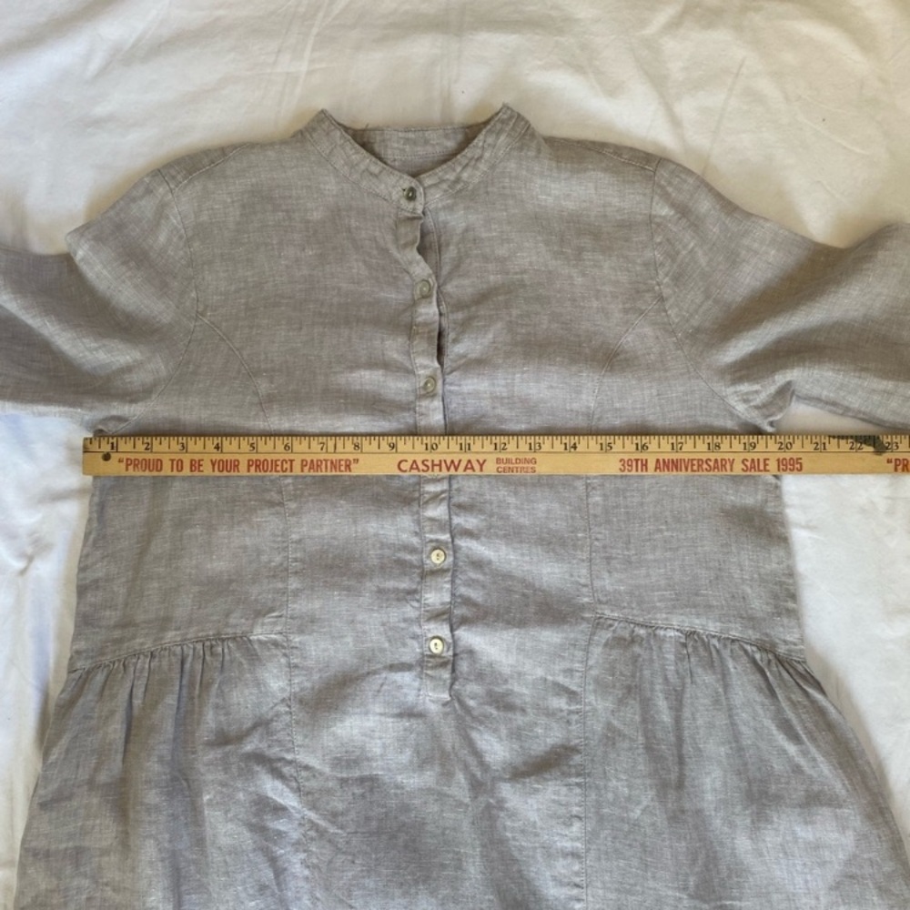 Women's Grey 100% Linen Dress MD Popover Lagenlook 3/4 Sleeve Coastal Grandma - Picture 10 of 13
